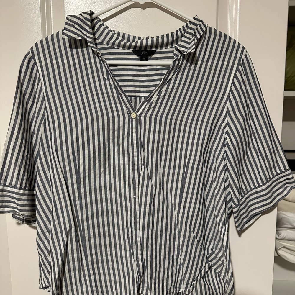 J. Crew Navy and White Striped Button Down Shirt